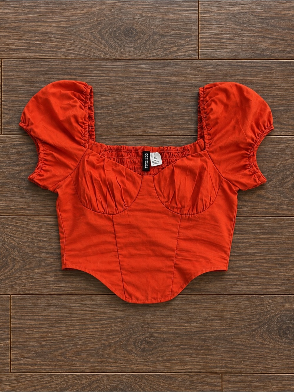 H&M Orange Corset Puff Sleeve Crop Top
